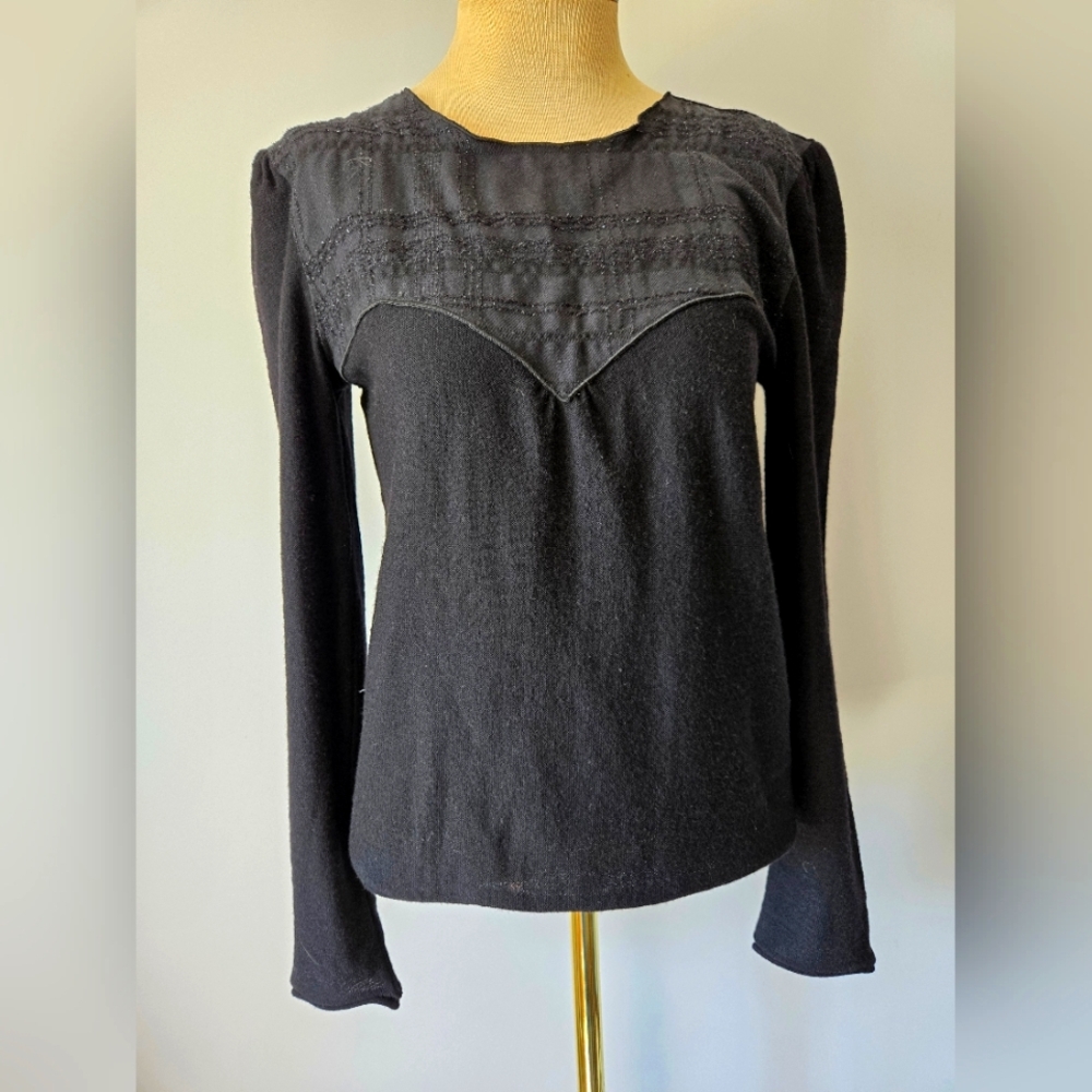 Emporio Armani Virgin Wool Black Long Sleeve Sweater. Size 10